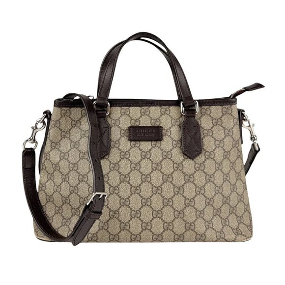 Auth GUCCI GG Supureme Handbag Shoulder Bag Brown PVC/Leather/Silvertone - z4239 - Picture 1 of 14